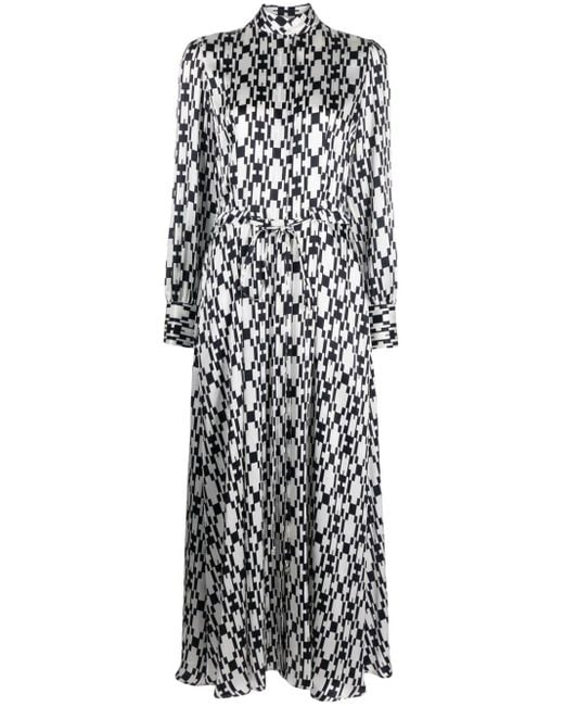 Kiton White Geometric-Print Silk Midi Dress
