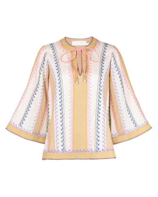 Zimmermann Natural August Embroidered Cotton Blouse