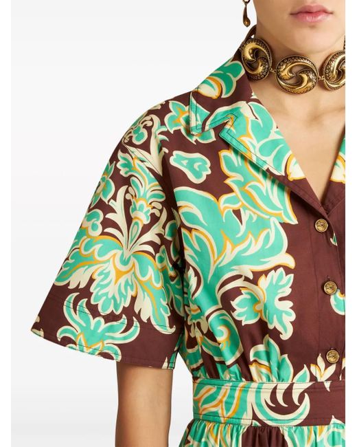 Etro Green Venus-Print Cotton Shirtdress
