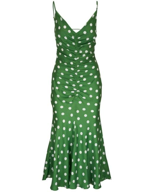 Carolina Herrera Green Polka Dot Satin Dress