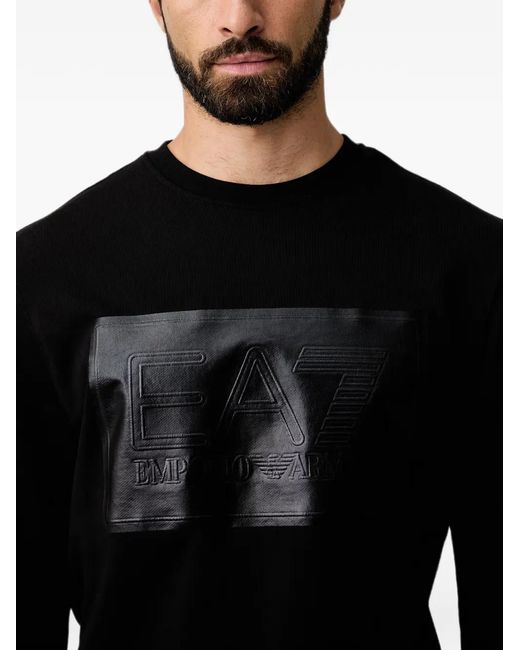 EA7 Black Crew-Neck Cotton Sweatshirt for men