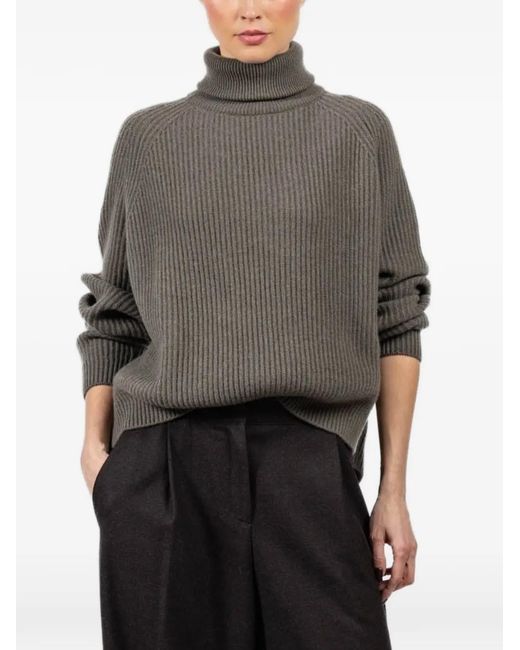 Dusan Gray Roll-Neck Ribbed Sweater