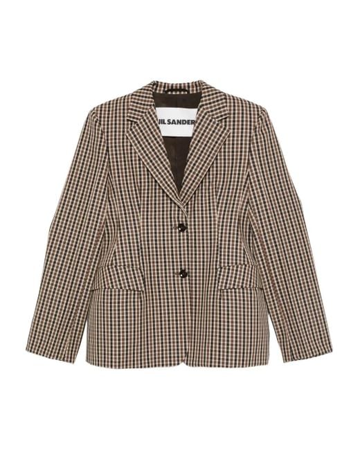 Jil Sander Brown Checked-Pattern Blazer