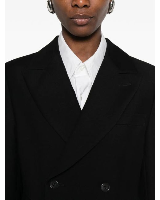 Noir Kei Ninomiya Black Pleated Blazer-Style Double-Breasted Coat