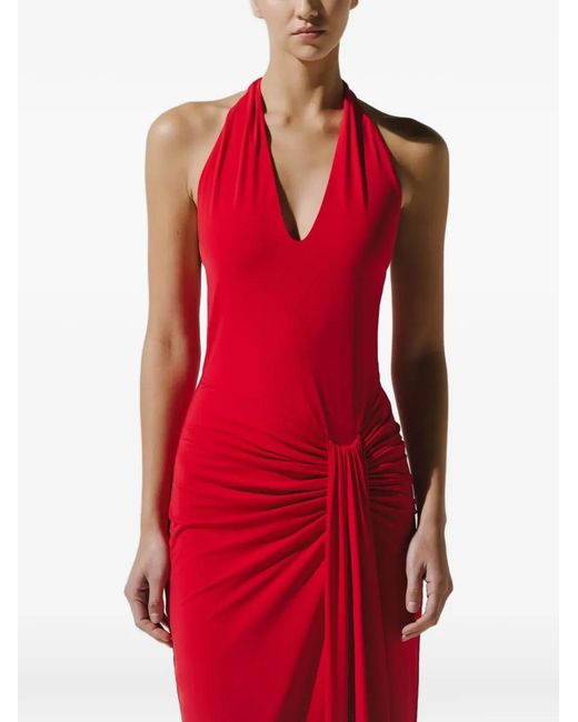 Baobab Red Donatella Ruched Maxi Dress