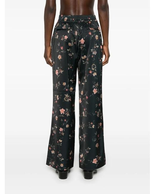 AllSaints Black Floral-Print Satin Trousers