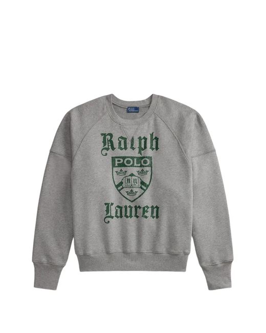 Polo Ralph Lauren Gray Logo-Print Raglan-Sleeve Sweater