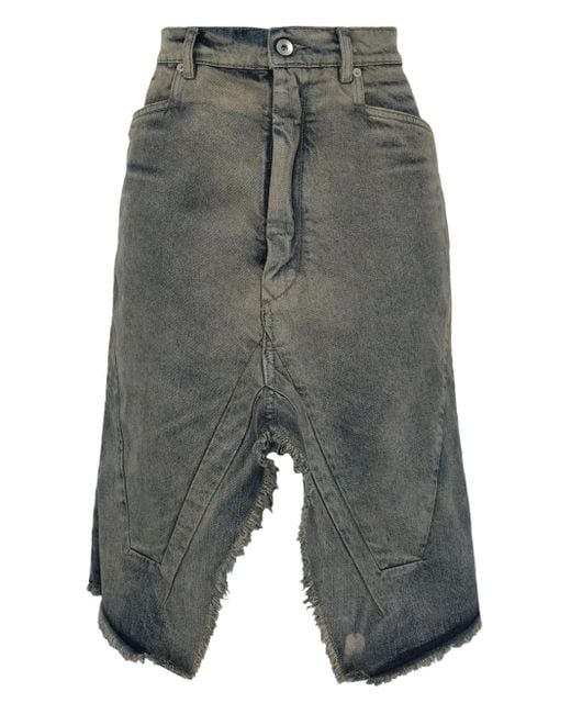 Rick Owens Gray Slivered Frayed Denim Asymmetric Skirt