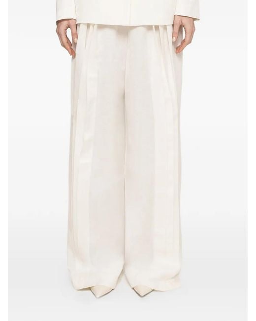 Nissa White Mid-Rise Linen Trousers