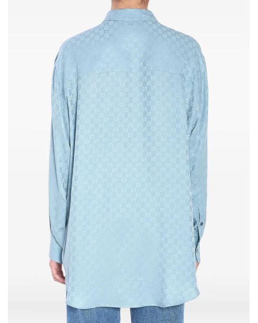 Gucci GG モノグラム シルクシャツ Blue