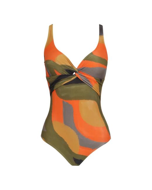 Lygia & Nanny Orange Twist-Front Printed Swimsuit