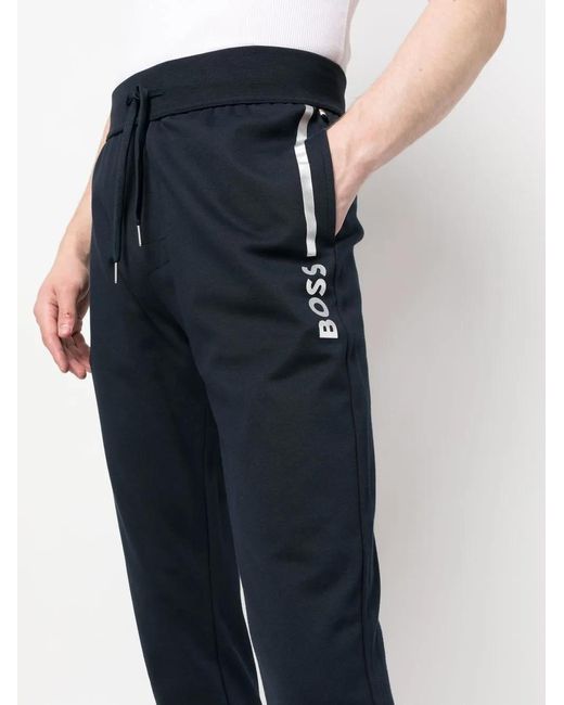 Boss Blue Logo-Print Slim Tapered Track Pants