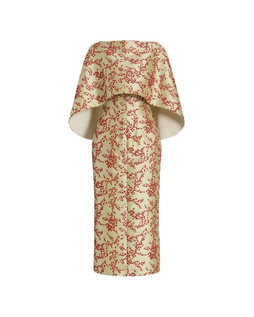 Alberta Ferretti Natural Floral-Print Cape Midi Dress
