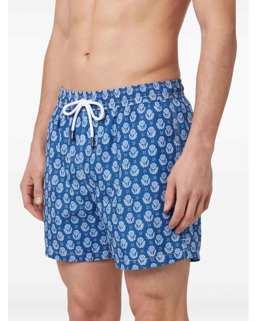 Fedeli Blue Floral Print Swim Shorts for men