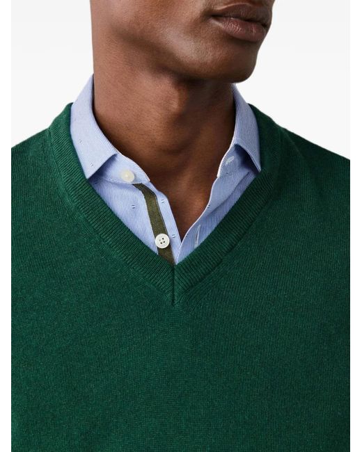 Hackett Green Elbow-Patch V-Neck Sweater for men