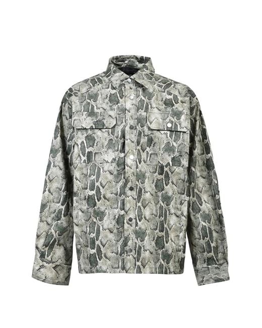 BREATH Gray Python-Print Pocket Shirt for men