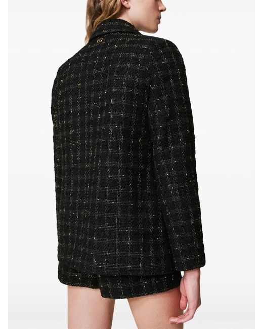 Twinset Black Check Pattern Bouclé Blazer