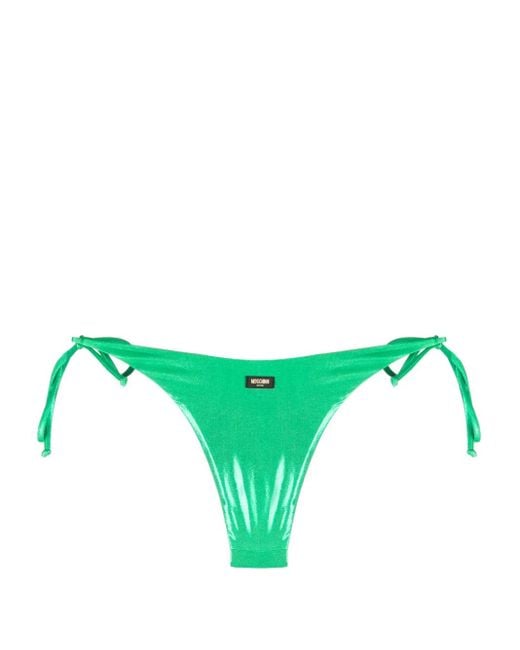 Moschino Green Logo-Patch Side-Tie Bikini Bottoms
