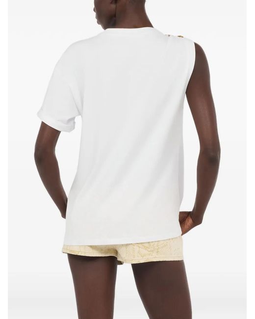 Roberto Cavalli White Asymmetric Snake Motif T-Shirt