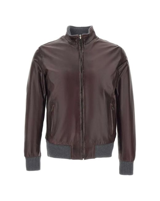 Volfagli Brown 12 Bomber Reversible Leather Jacket for men