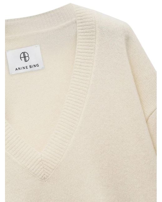 Anine Bing White Lee V-Neck Cashmere Jumper