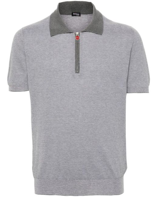 Kiton Gray Striped Cotton Polo Shirt for men