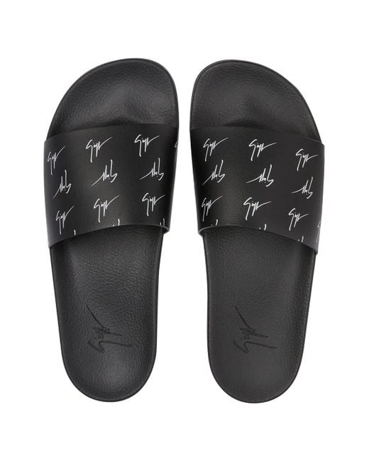 Giuseppe Zanotti Black Brett All-Over Logo Slides for men