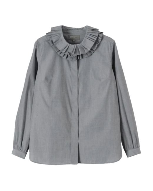Margaret Howell Gray Pleated-Frills Cotton Shirt