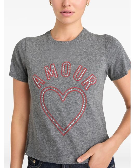 Cinq À Sept Gray Crystal Amour Heart Shrunken T-Shirt