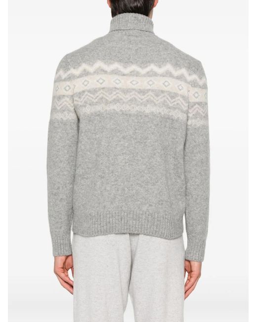 Eleventy Gray Turtleneck Jacquard Sweater for men