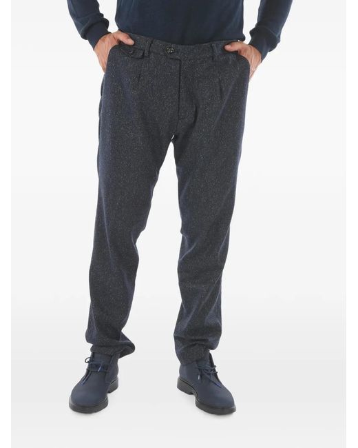 Cruna Blue Herringbone Pleated Trousers for men