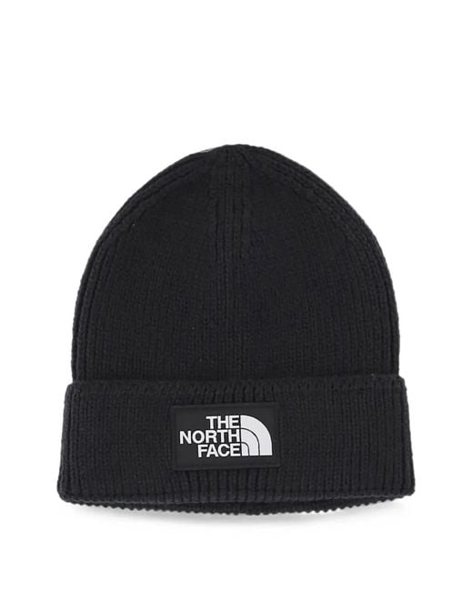The North Face Black Logo-Patch Knitted Beanie Hat for men