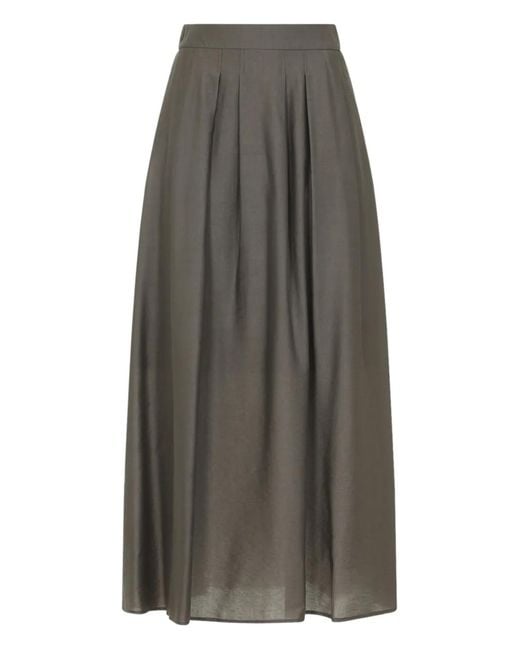 Peserico Gray Pleated-Detail Midi Skirt