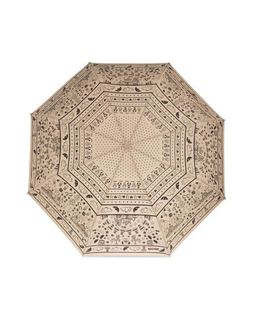 Moschino Natural Folding Umbrella With Logo