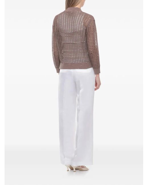 Peserico Brown Open-Knit Zip Cardigan