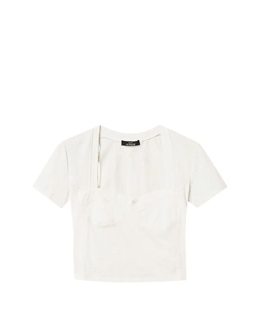 Twinset White Bustier T-Shirt With Shaped Collar