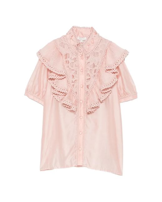 Paperlace Pink Ruffled Lace-Trim Shirt