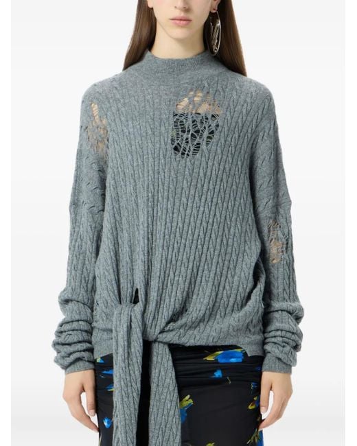 Blumarine Blue Cable-Knit Distressed Sweater