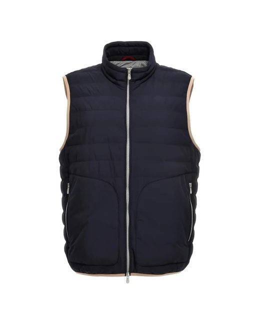 Brunello Cucinelli Blue Quilted-Design Zip-Up Gilet for men