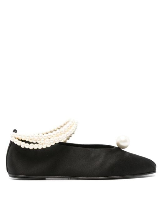 Magda Butrym Black Pearl-embellished Satin Ballerina Shoes