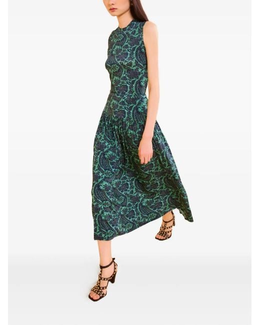 Ulla Johnson Green Abstract-Print Sleeveless Midi Day Dress