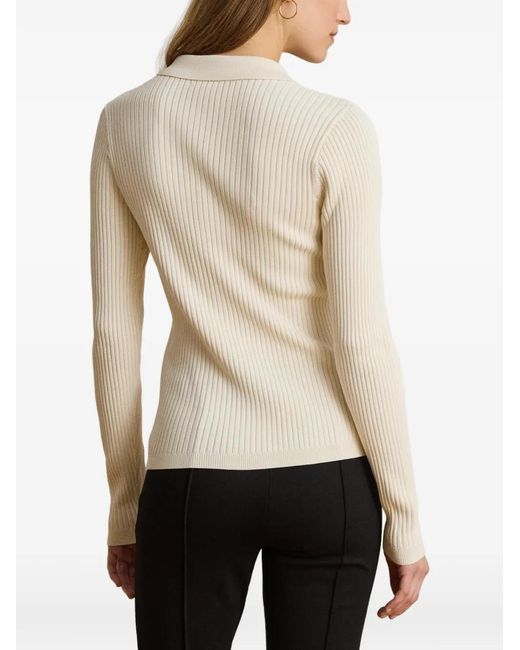 Ralph Lauren White Rib-Knit Long-Sleeve Sweater
