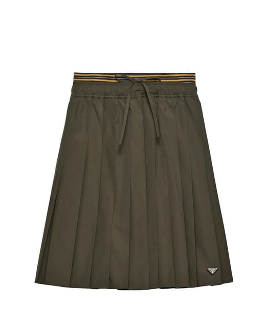 Prada Green Pleated Poplin Midi-Skirt