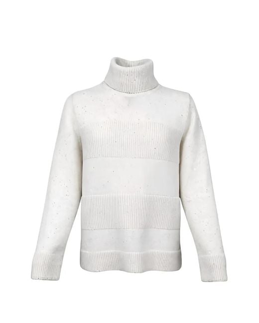 D.exterior White Roll-Neck Striped Sweater