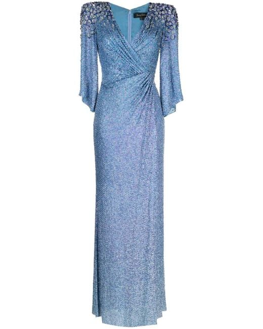 Jenny Packham Blue Nori Floral-appliqué Maxi Dress