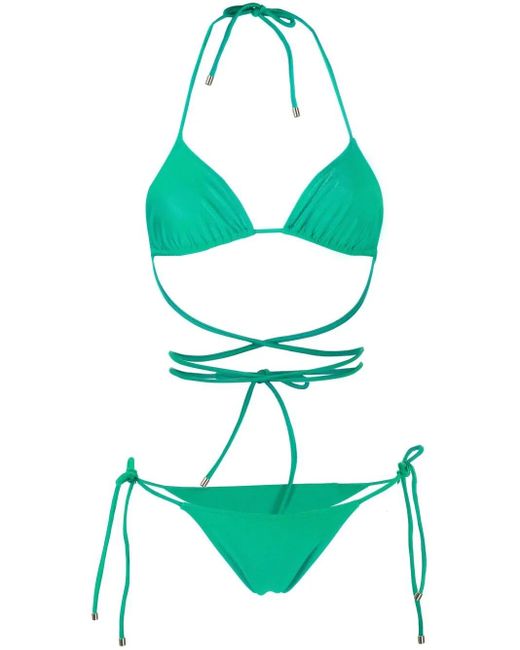 Manokhi Green Wraparound Tied Bikini Set