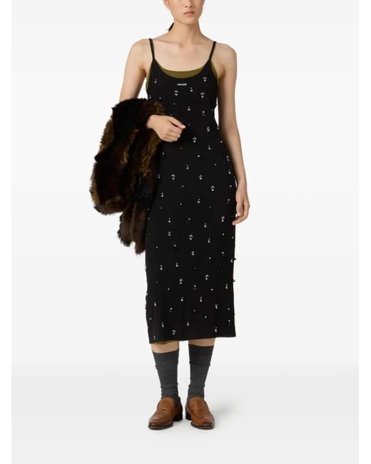 Miu Miu Black Robe Mi-Longue À Broderies