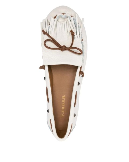 P.A.R.O.S.H. White Fringe-Detail Leather Loafers