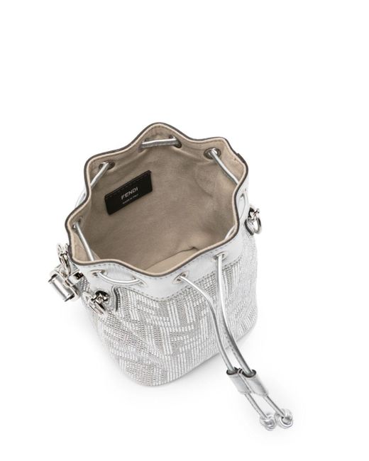 Fendi Mini Mon Tresor Crystal Bucket Bag in White | Lyst