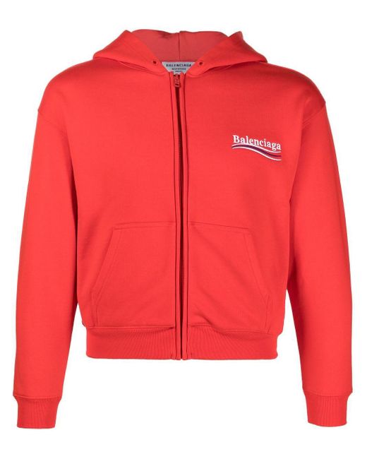 Balenciaga Red Political Campaign Fitted Zip-up Hoodie